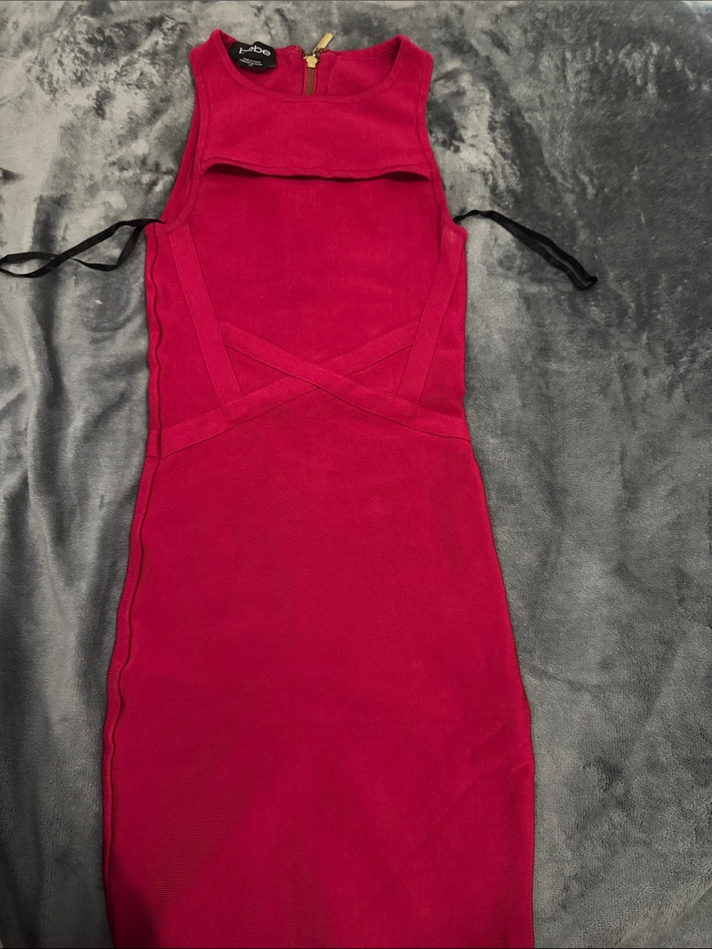 bebe Hot Pink Fitted Midi Dress